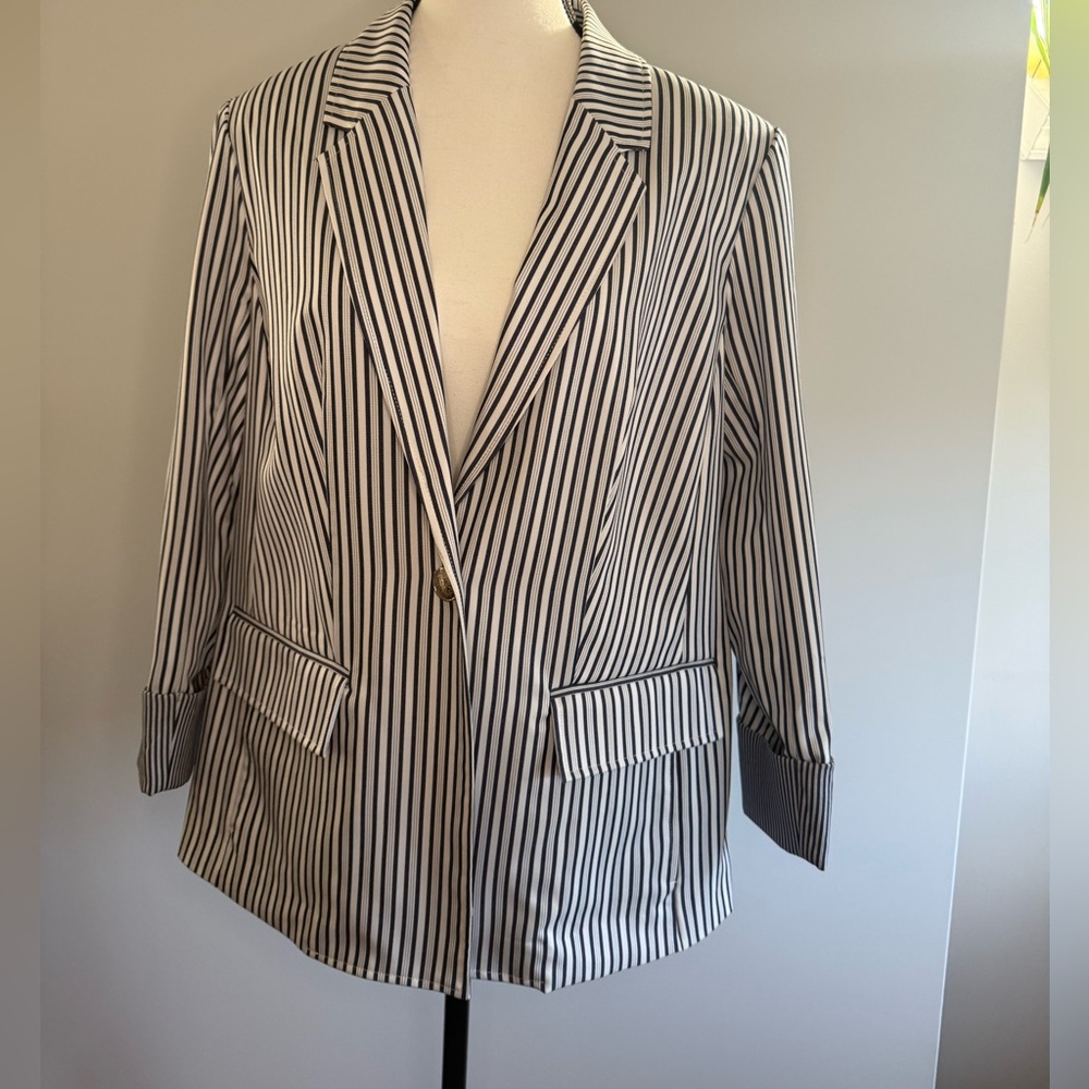 Jones New York Striped Navy and White Women's Blazer